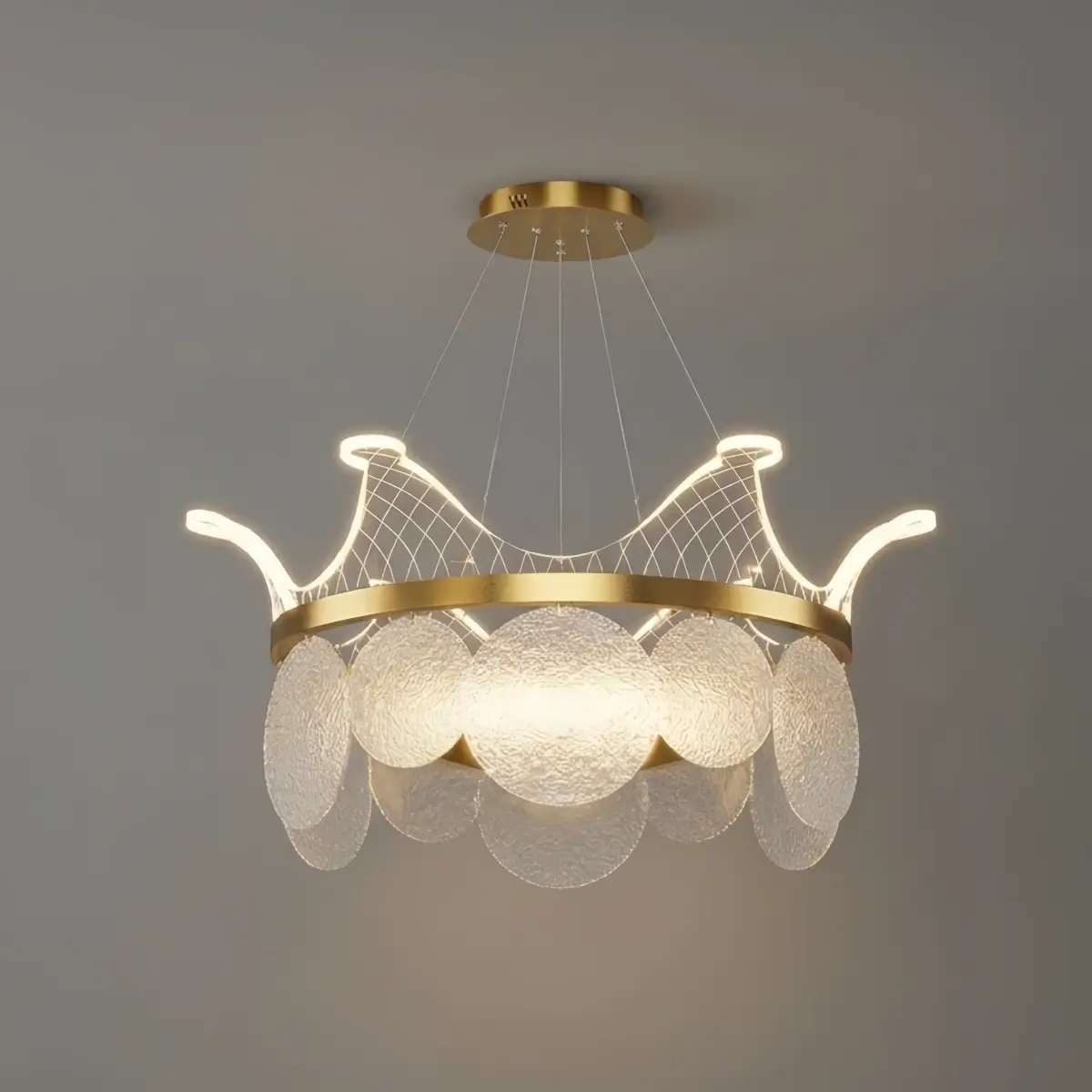 Lámpara de araña moderna dorada – Metal y acrílico para sala de estar/dormitorio - Flindria