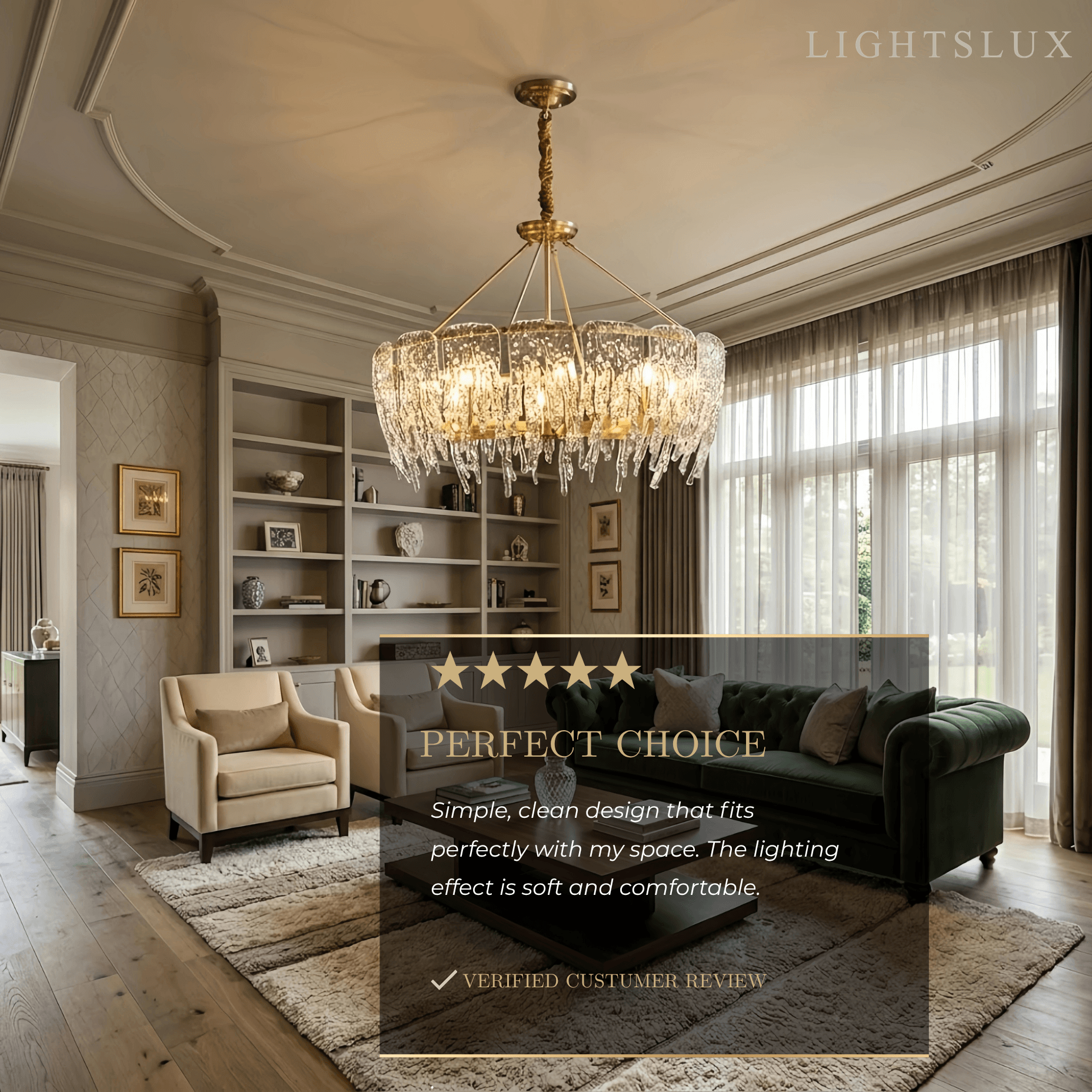 Lujoso candelabro de cristal – Latón y vidrio para sala de estar/comedor - Flindria