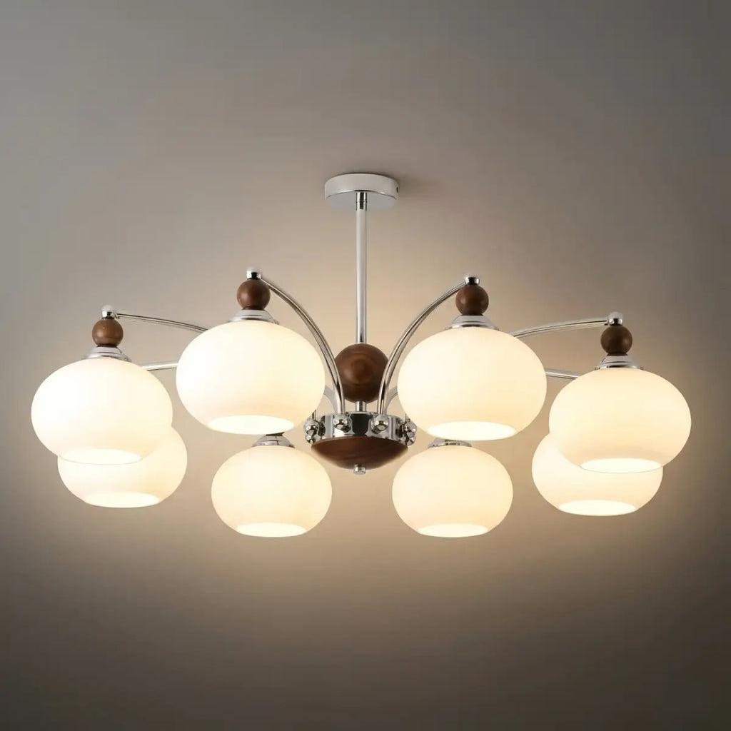 Contemporary Chandelier -- Glass & Iron & Wood for Dining Room - Flindria