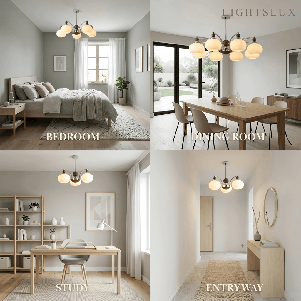 Contemporary Chandelier -- Glass & Iron & Wood for Dining Room - Flindria