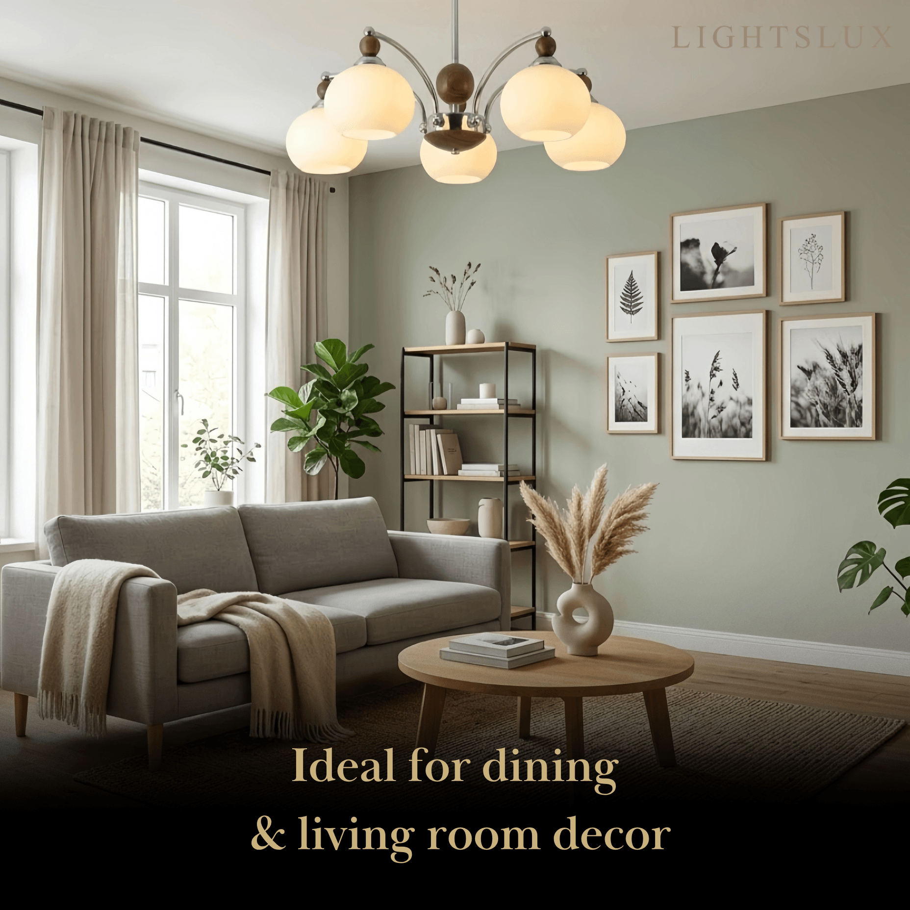Contemporary Chandelier -- Glass & Iron & Wood for Dining Room - Flindria
