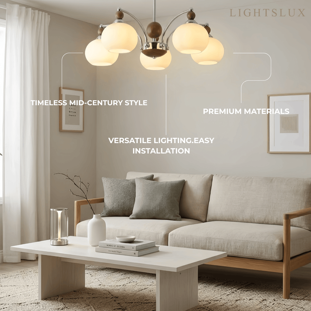 Contemporary Chandelier -- Glass & Iron & Wood for Dining Room - Flindria