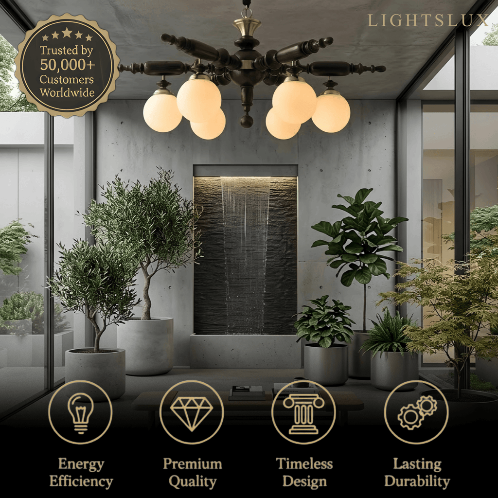 Modern Multi-Head Chandelier -- Wood & Glass with Metal Frame for Kitchen/Dining Room - Flindria