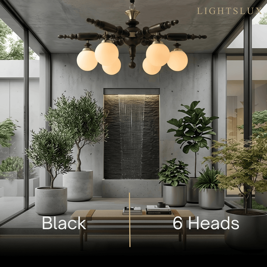 Modern Multi-Head Chandelier -- Wood & Glass with Metal Frame for Kitchen/Dining Room - Flindria