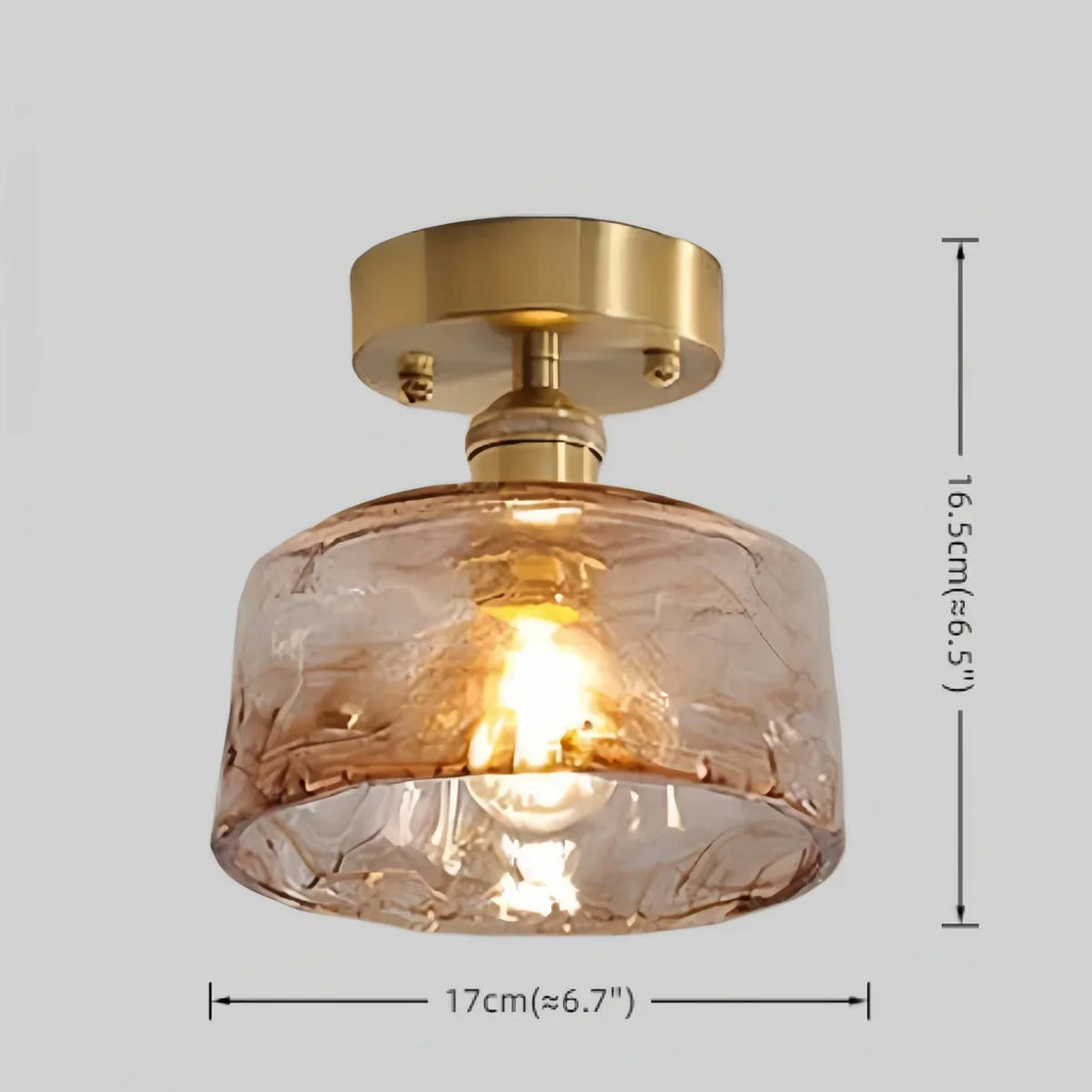 Lampa sufitowa w stylu vintage — Mosiądz i bursztynowe szkło do wejścia w salonie - Flindria