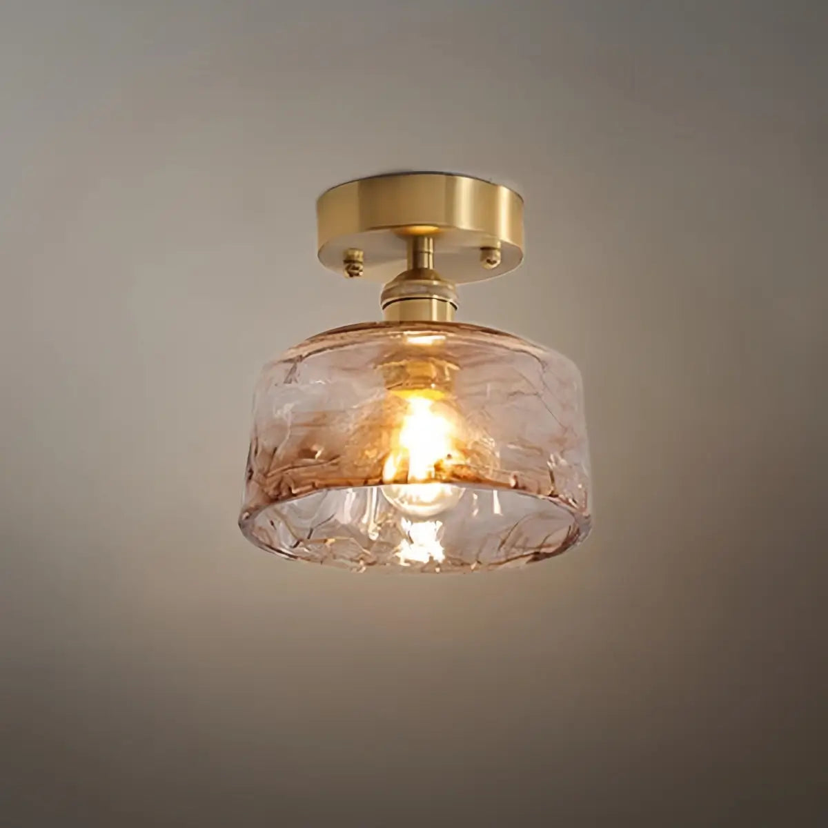 Vintage-Inspired Ceiling Light -- Brass & Amber Glass for Living Room Entryway - Flindria