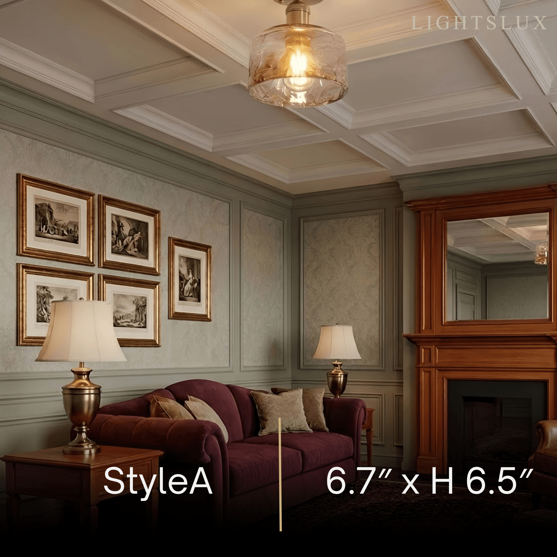 Lampa sufitowa w stylu vintage — Mosiądz i bursztynowe szkło do wejścia w salonie - Flindria