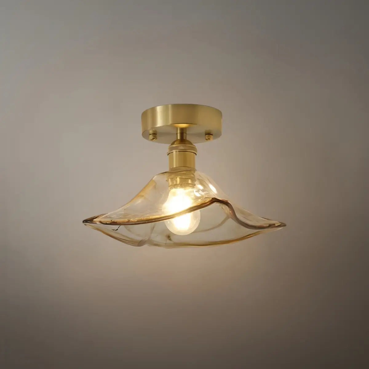 Vintage-Inspired Ceiling Light -- Brass & Amber Glass for Living Room Entryway - Flindria