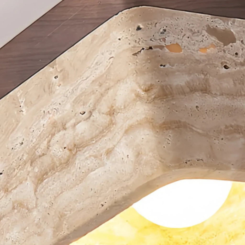 Natural Ceiling Light -- Yellow Travertine & Wood for Entryway Hallway Living Room - Flindria