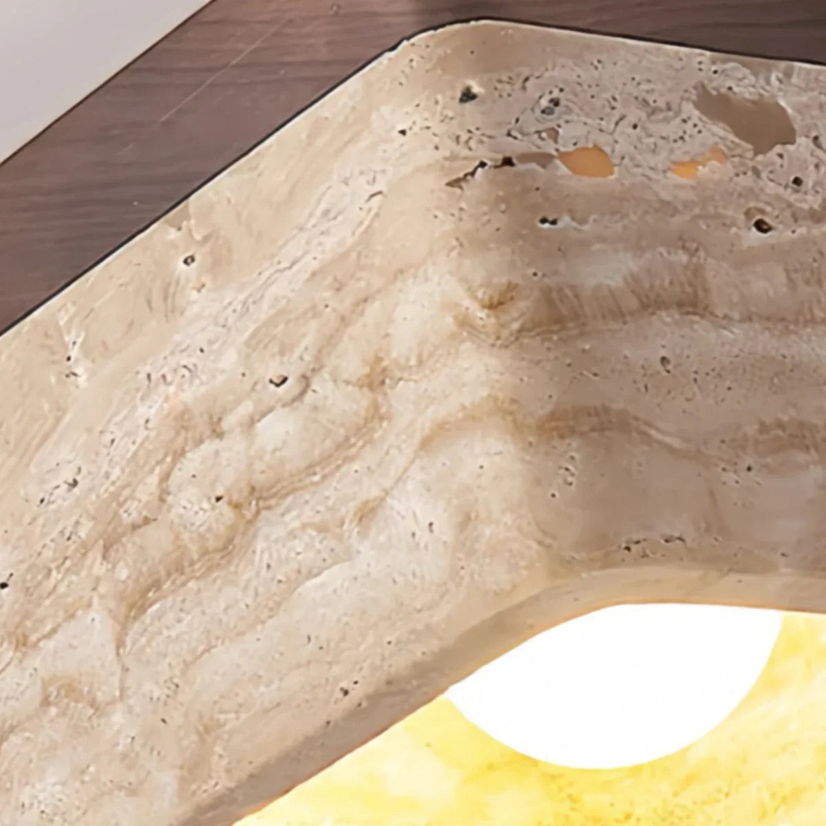 Natural Ceiling Light -- Yellow Travertine & Wood for Entryway Hallway Living Room - Flindria