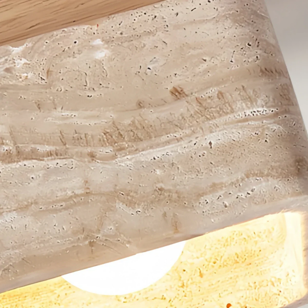 Natural Ceiling Light -- Yellow Travertine & Wood for Entryway Hallway Living Room - Flindria