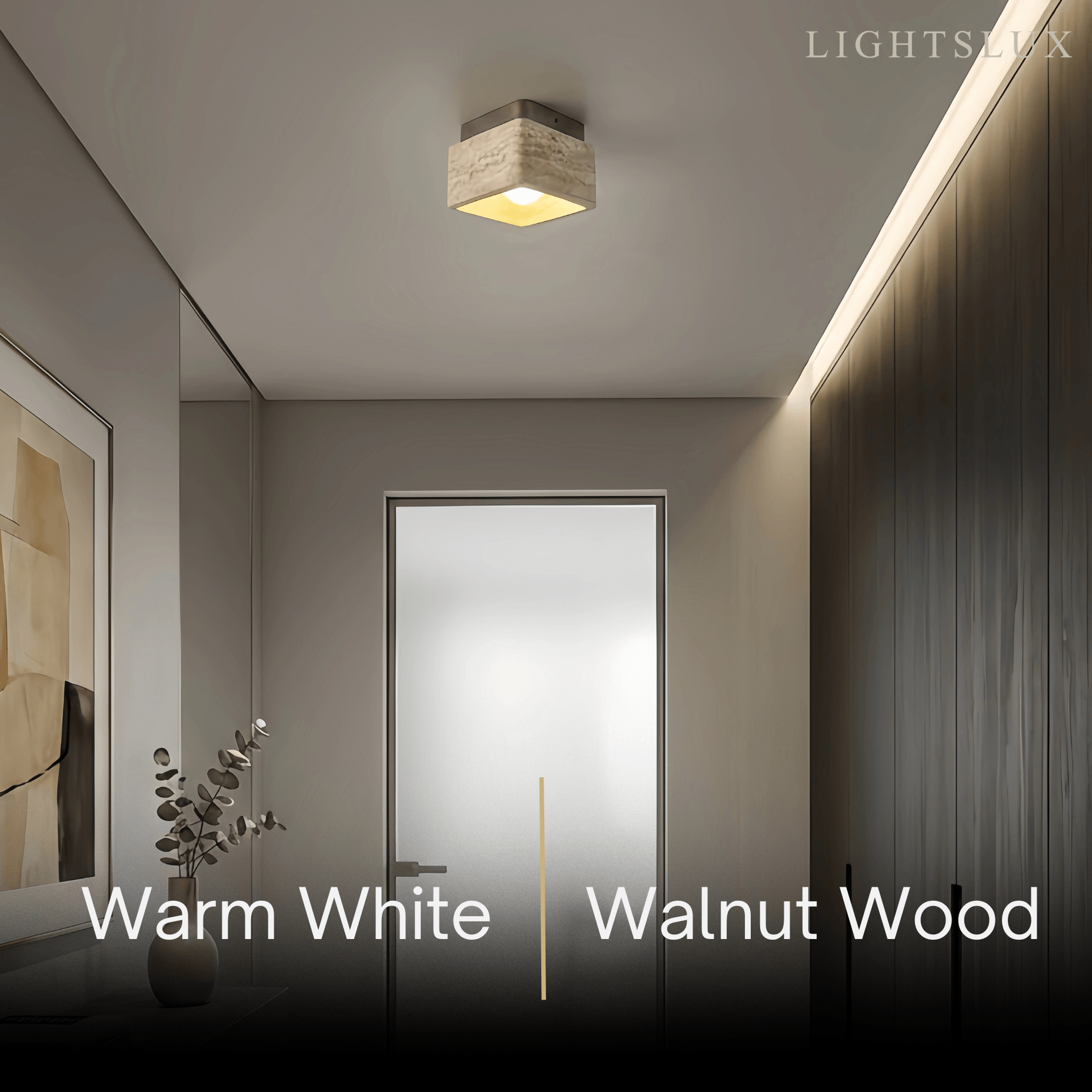Natural Ceiling Light -- Yellow Travertine & Wood for Entryway Hallway Living Room - Flindria