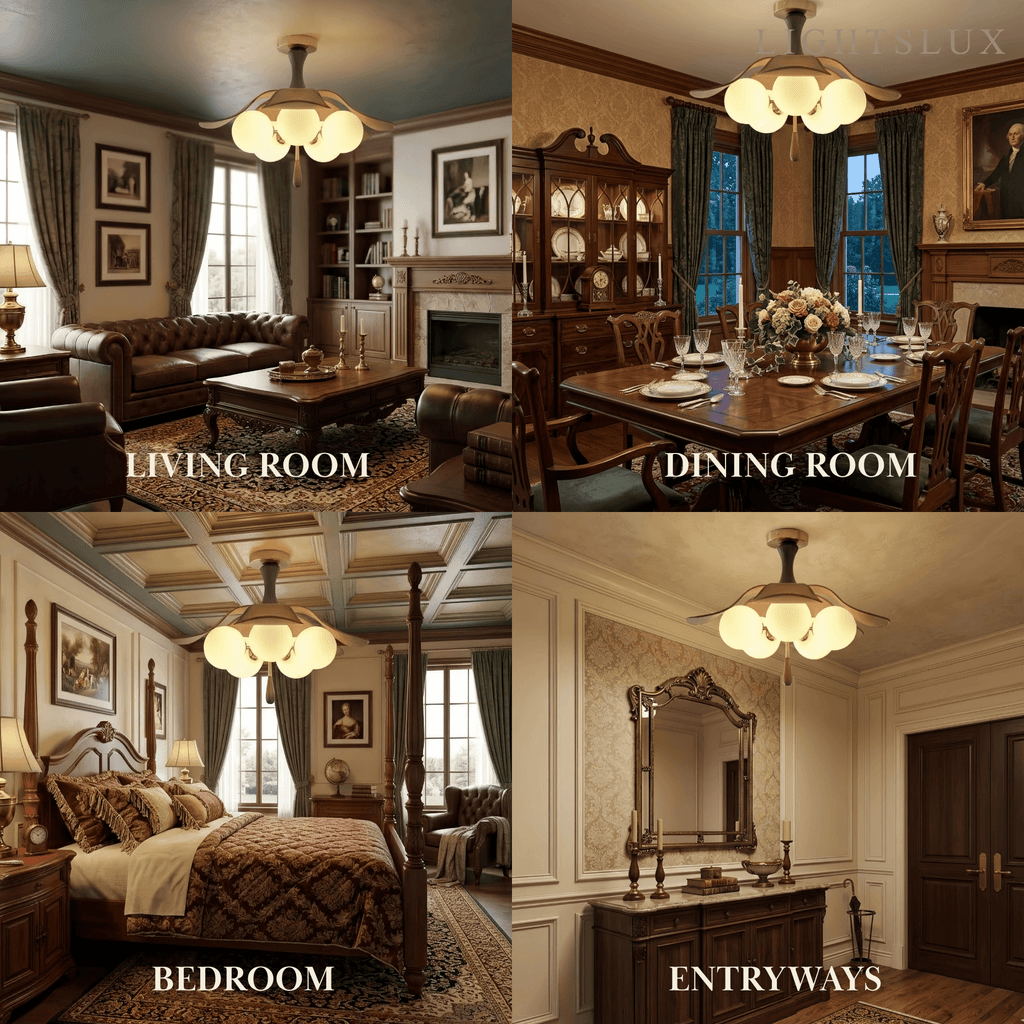 Art Deco Ceiling Light-- Metal, Fabric & Walnut Wood for Living Room - Flindria