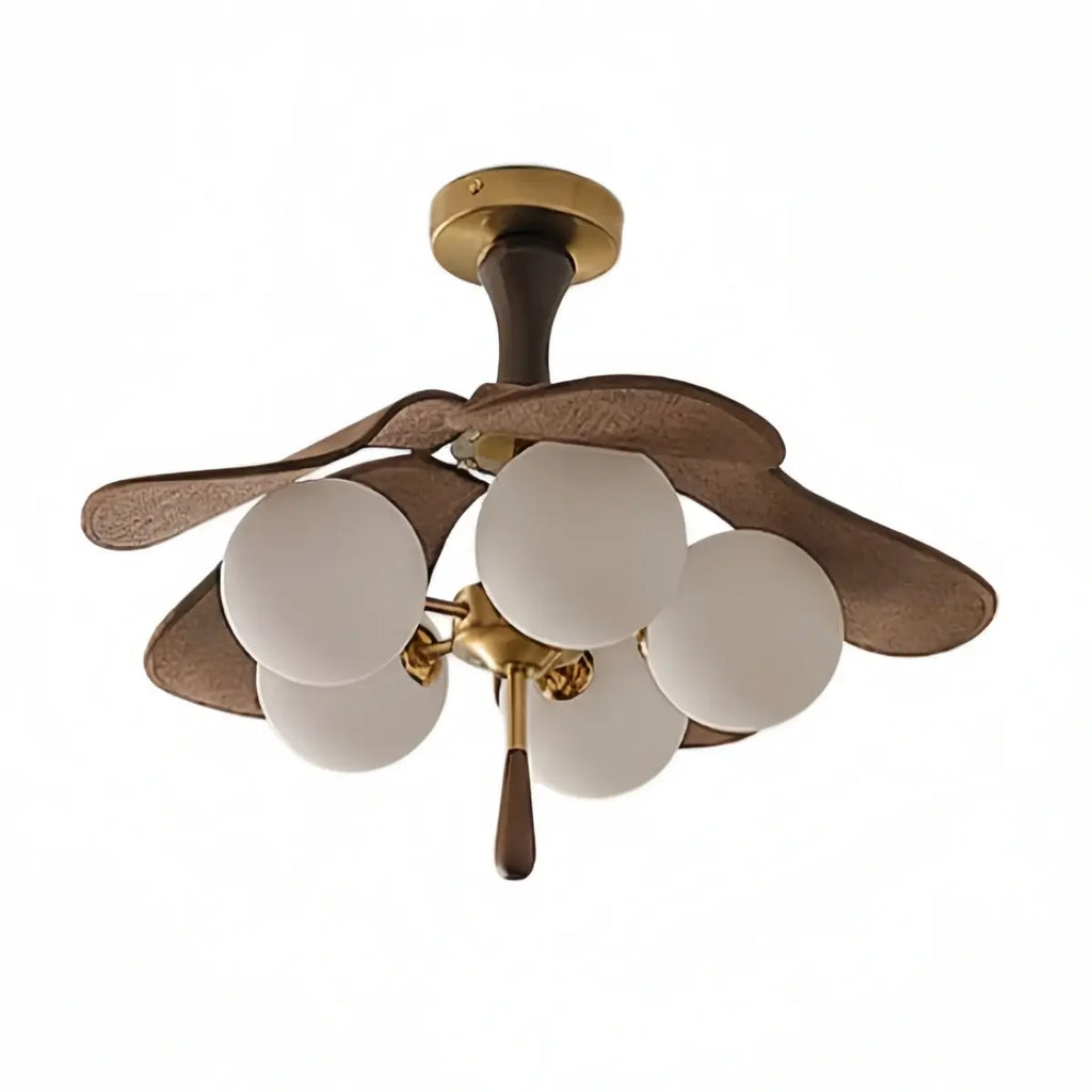 Art Deco Ceiling Light-- Metal, Fabric & Walnut Wood for Living Room - Flindria