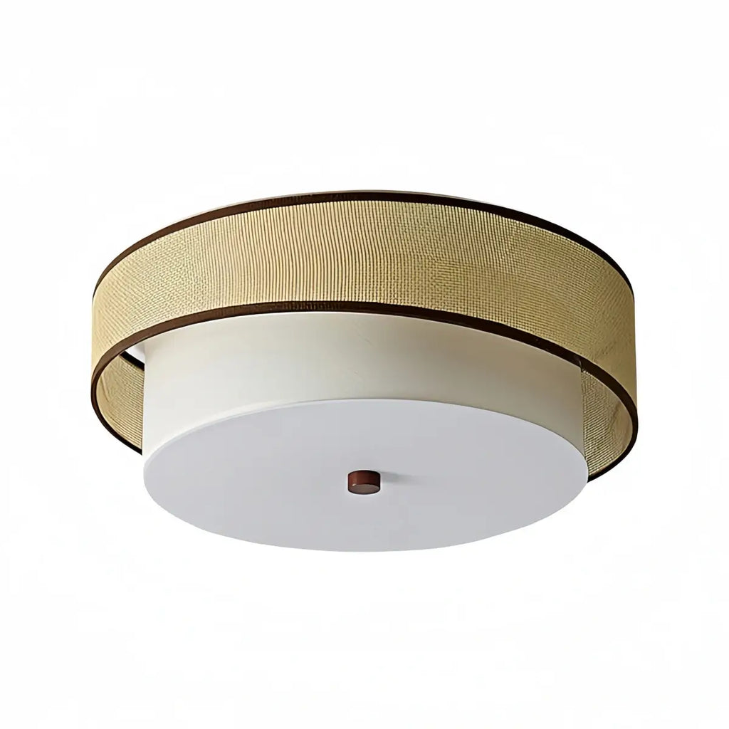 Natural Rattan & Fabric Ceiling Light -- Beige & White for Living Room - Flindria