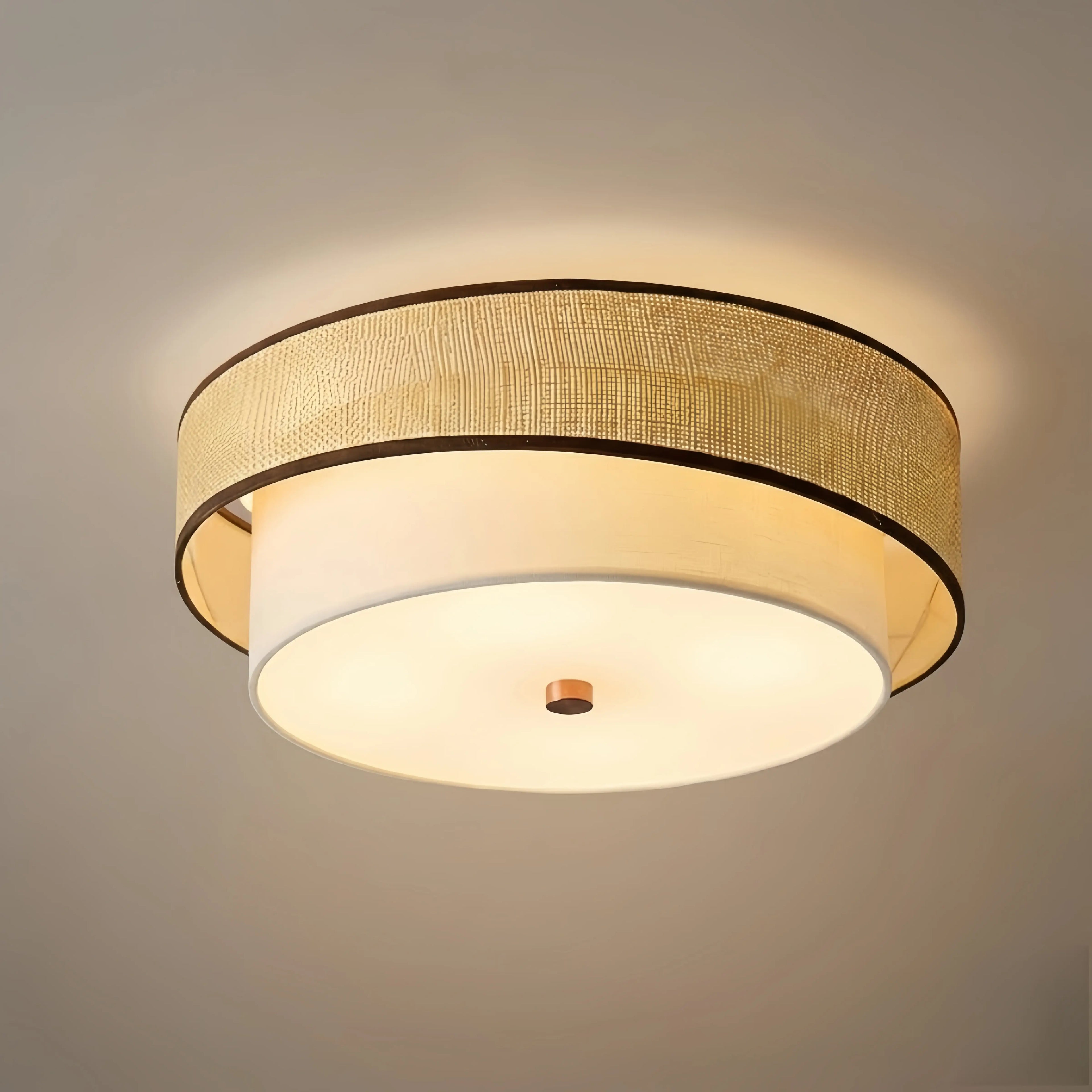 Natural Rattan & Fabric Ceiling Light -- Beige & White for Living Room - Flindria