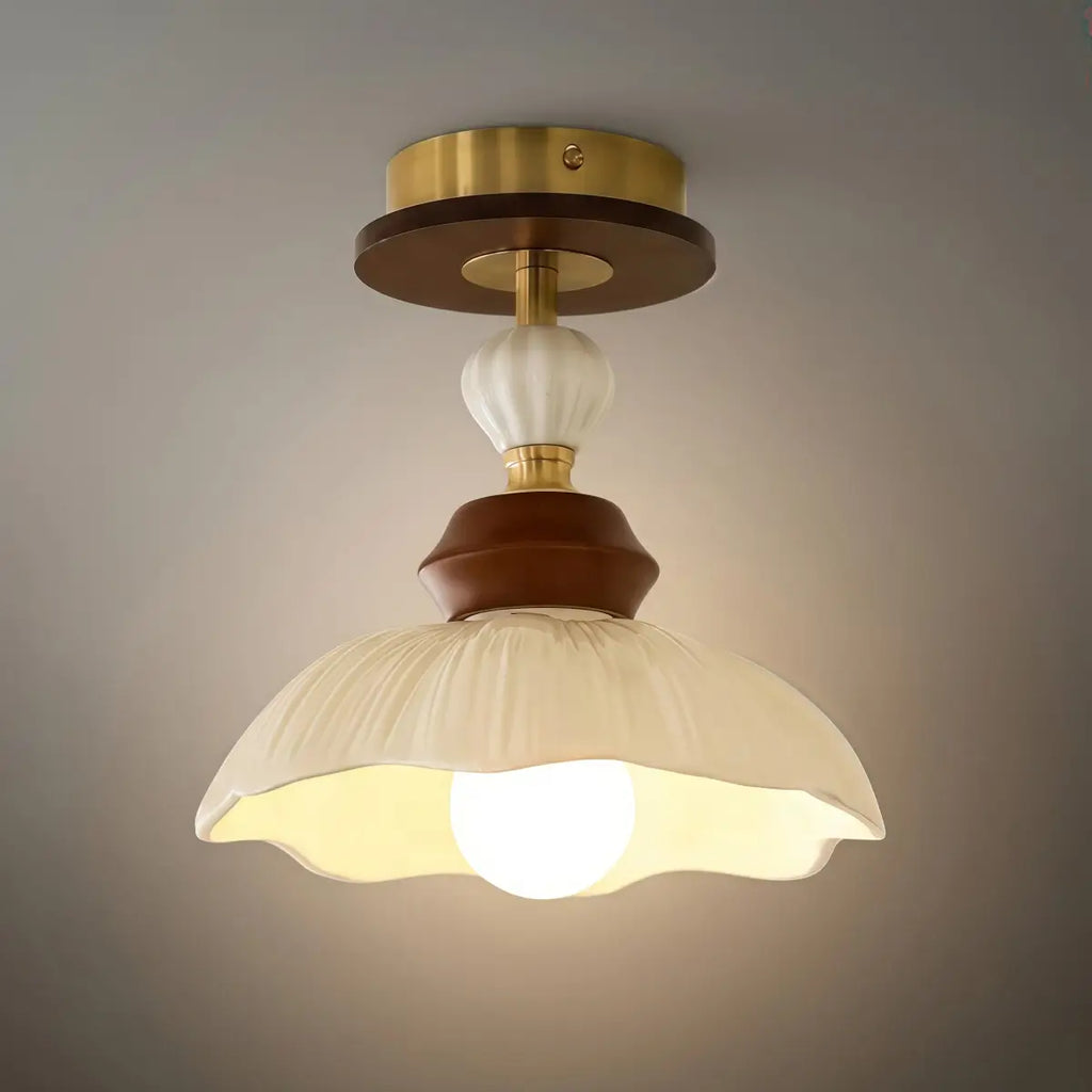 Modern Ceiling Light — Metal Ceramics Wood with Walnut Gold for Indoor - Flindria