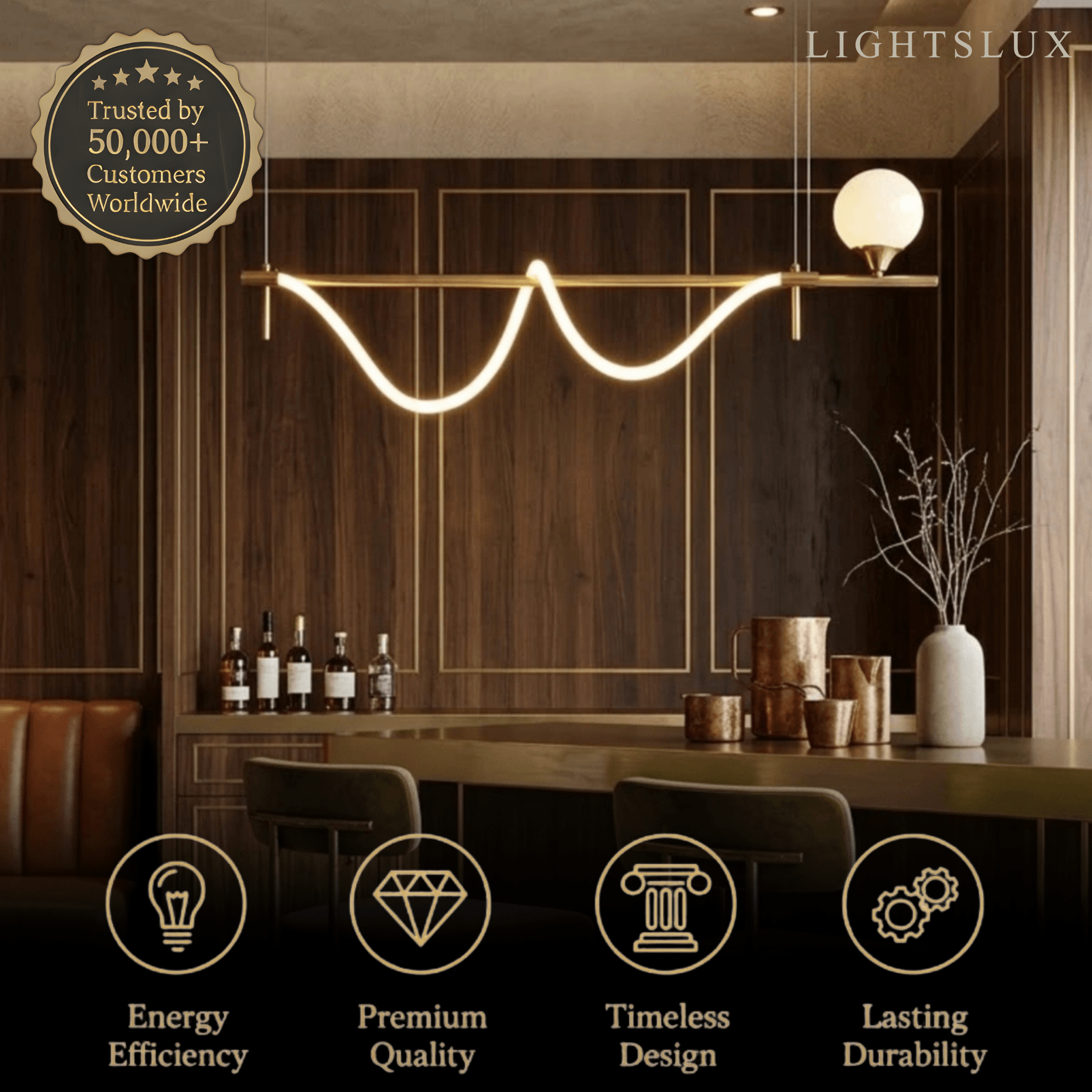 Moderne hanglamp — metaal en silica gel met gouden afwerking voor woonkamer - Flindria