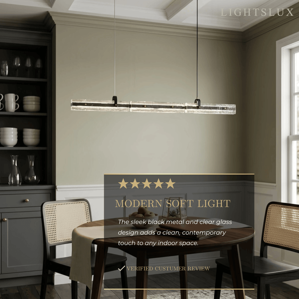 Modern Linear Pendant Light — Metal & Glass for Dining Room/Kitchen Island - Flindria