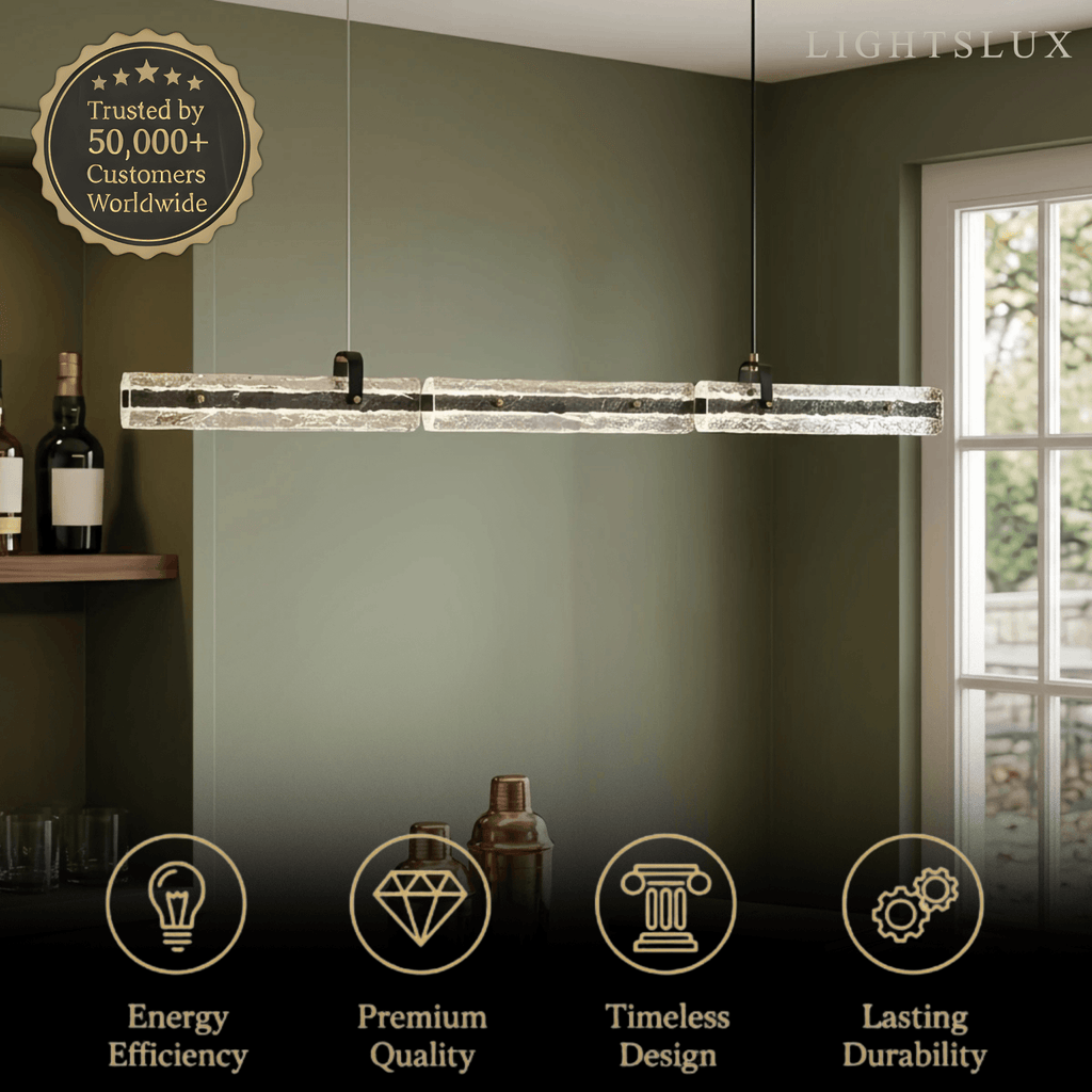 Modern Linear Pendant Light — Metal & Glass for Dining Room/Kitchen Island - Flindria