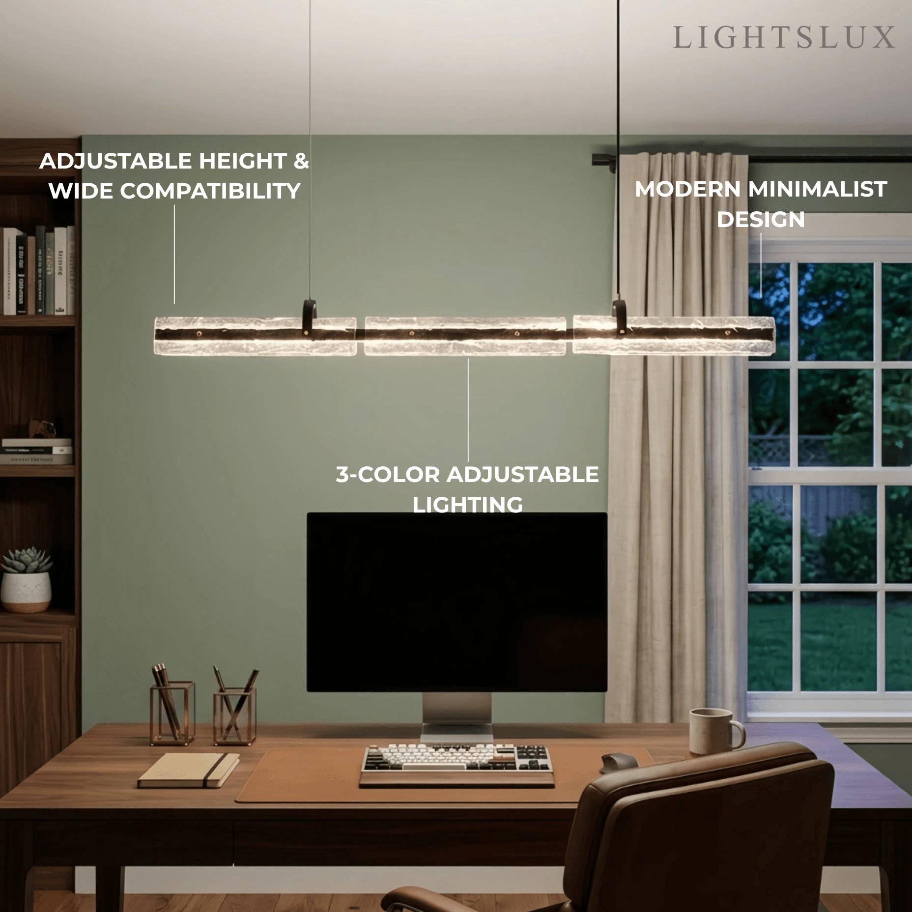 Modern Linear Pendant Light — Metal & Glass for Dining Room/Kitchen Island - Flindria