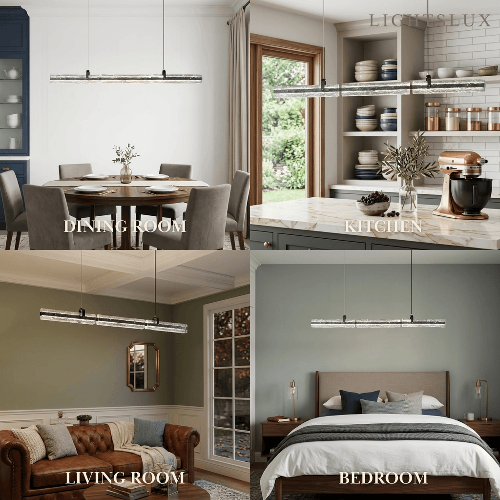 Modern Linear Pendant Light — Metal & Glass for Dining Room/Kitchen Island - Flindria