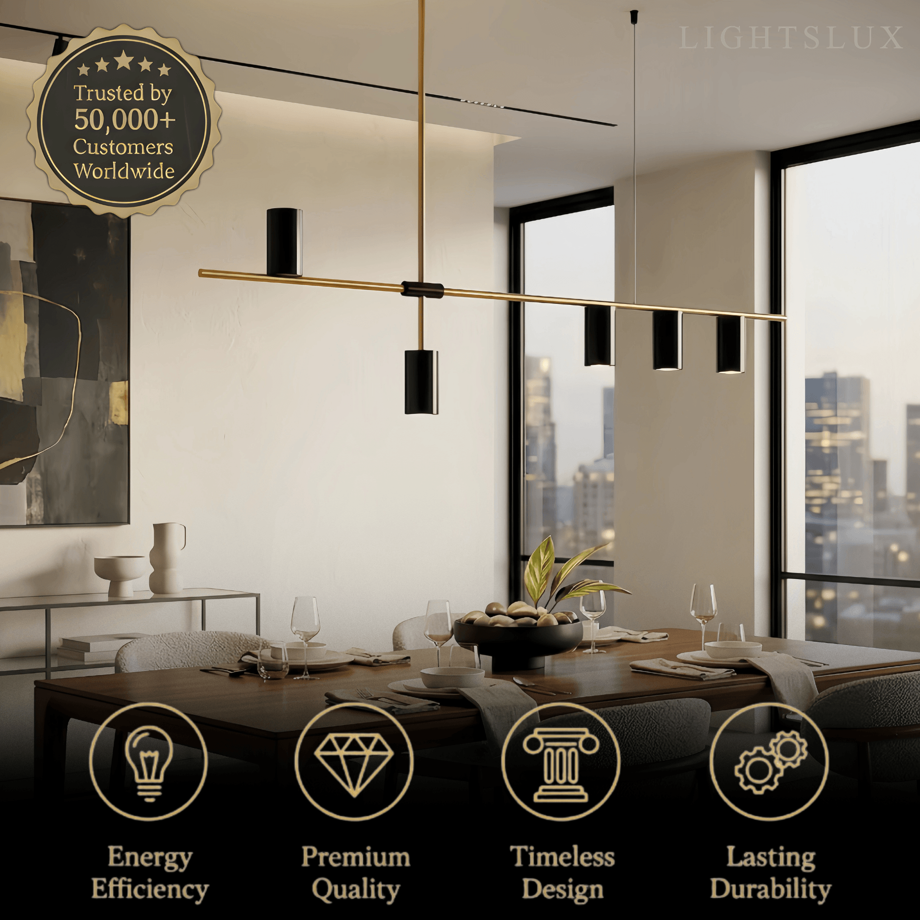 Contemporary Ceiling Light — Metal & Acrylic with Gold or Black for Dining Room - Flindria
