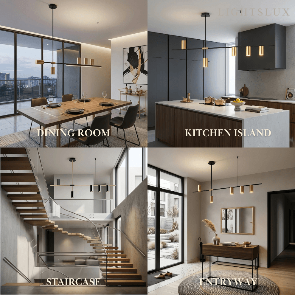 Contemporary Ceiling Light — Metal & Acrylic with Gold or Black for Dining Room - Flindria