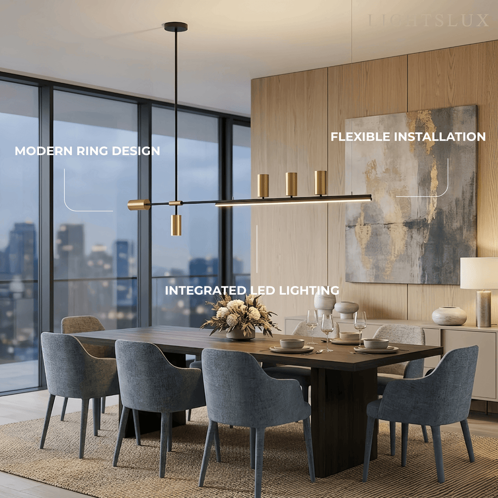 Contemporary Ceiling Light — Metal & Acrylic with Gold or Black for Dining Room - Flindria