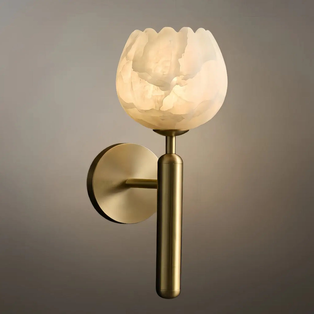 Modern Wall Lamp -- Brass & Alabaster Flowers for Bedroom - Flindria