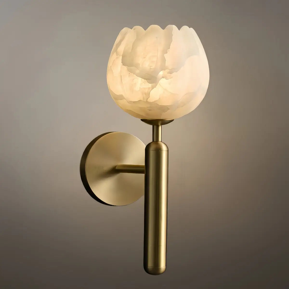 Modern Wall Lamp -- Brass & Alabaster Flowers for Bedroom - Flindria
