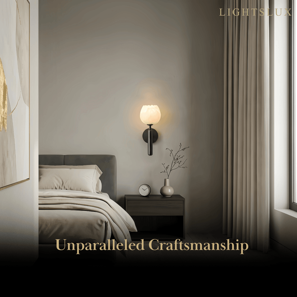Modern Wall Lamp -- Brass & Alabaster Flowers for Bedroom - Flindria