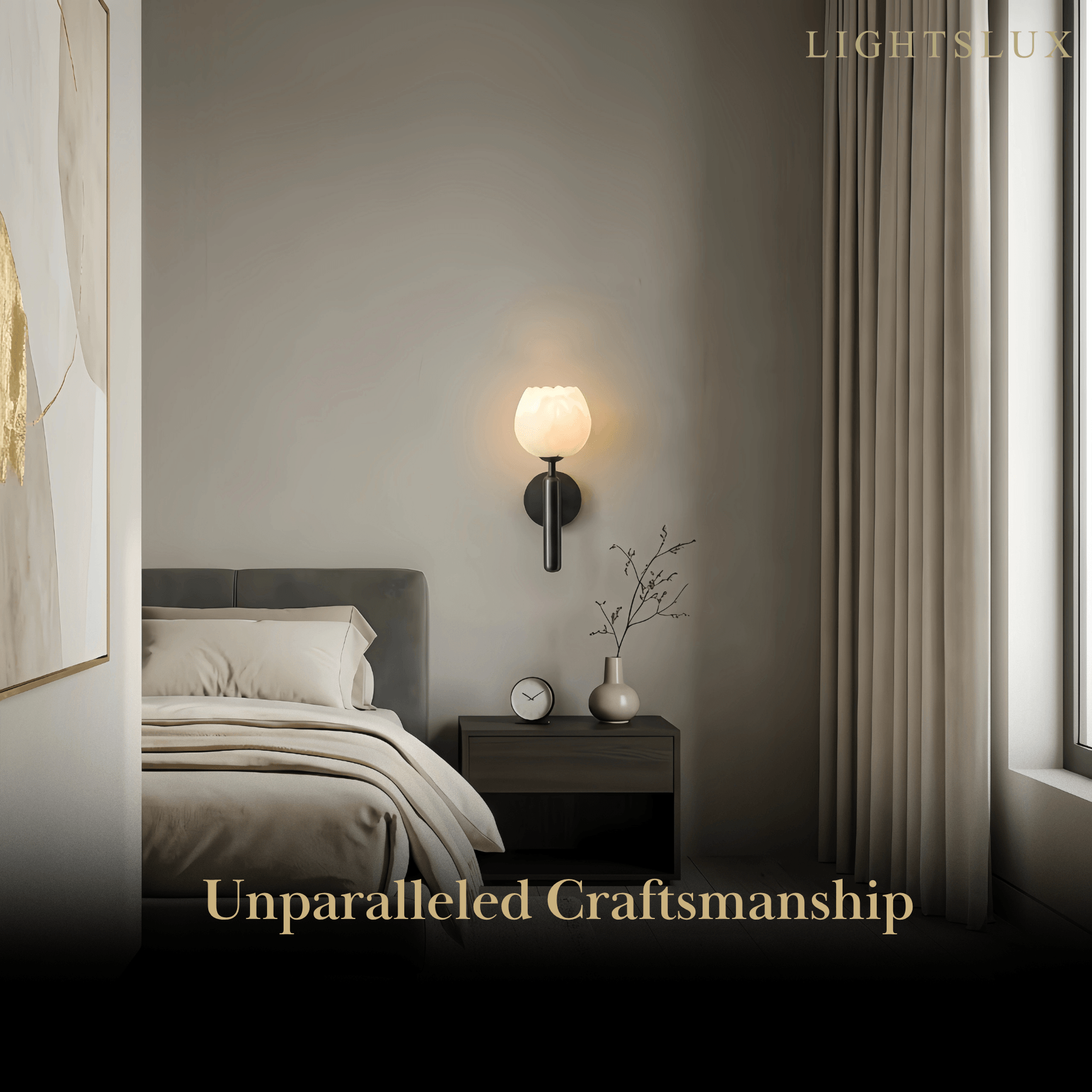 Modern Wall Lamp -- Brass & Alabaster Flowers for Bedroom - Flindria