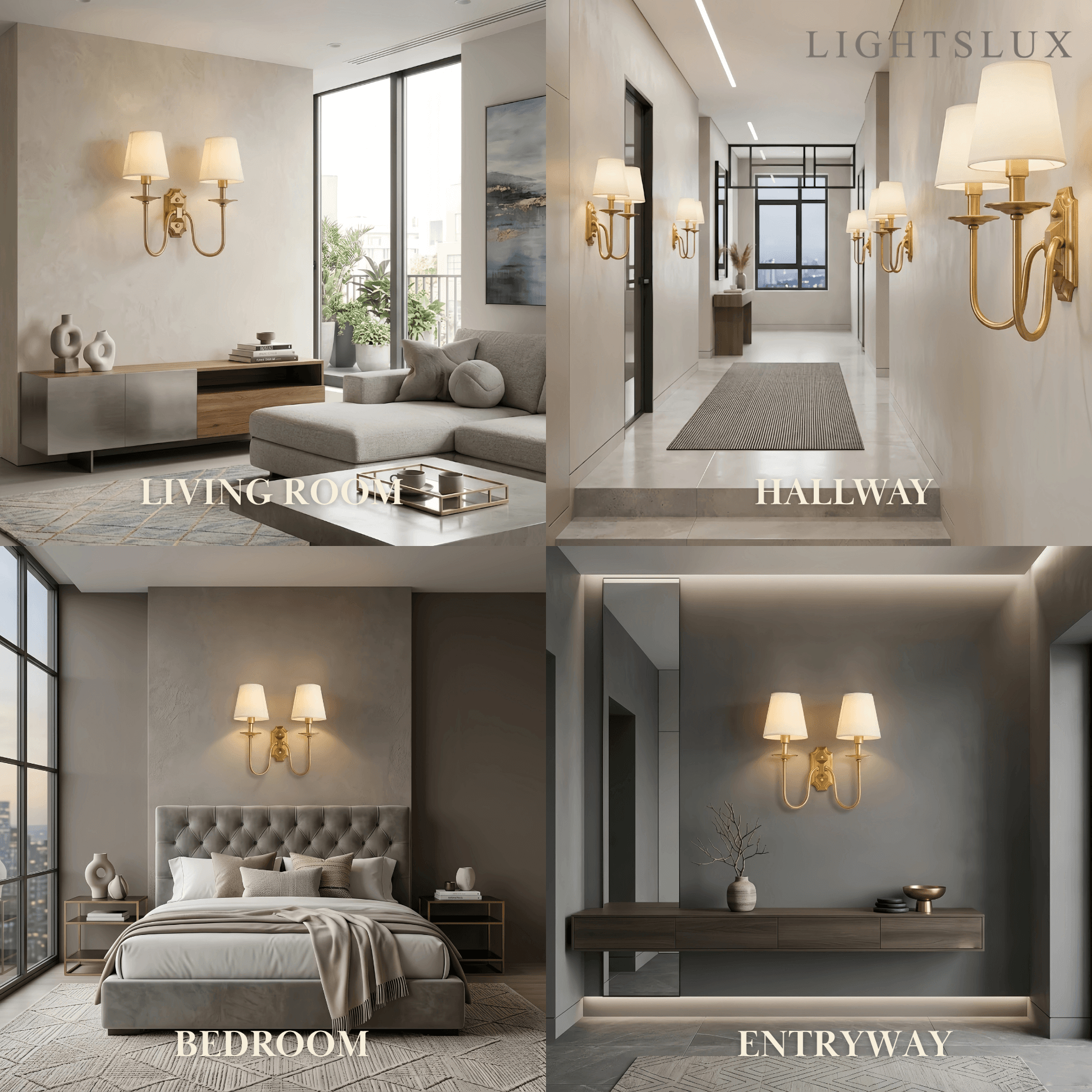 Classic Brass Wall Lamp with White Fabric Bell Shades – for Bedroom or Living Room - Flindria