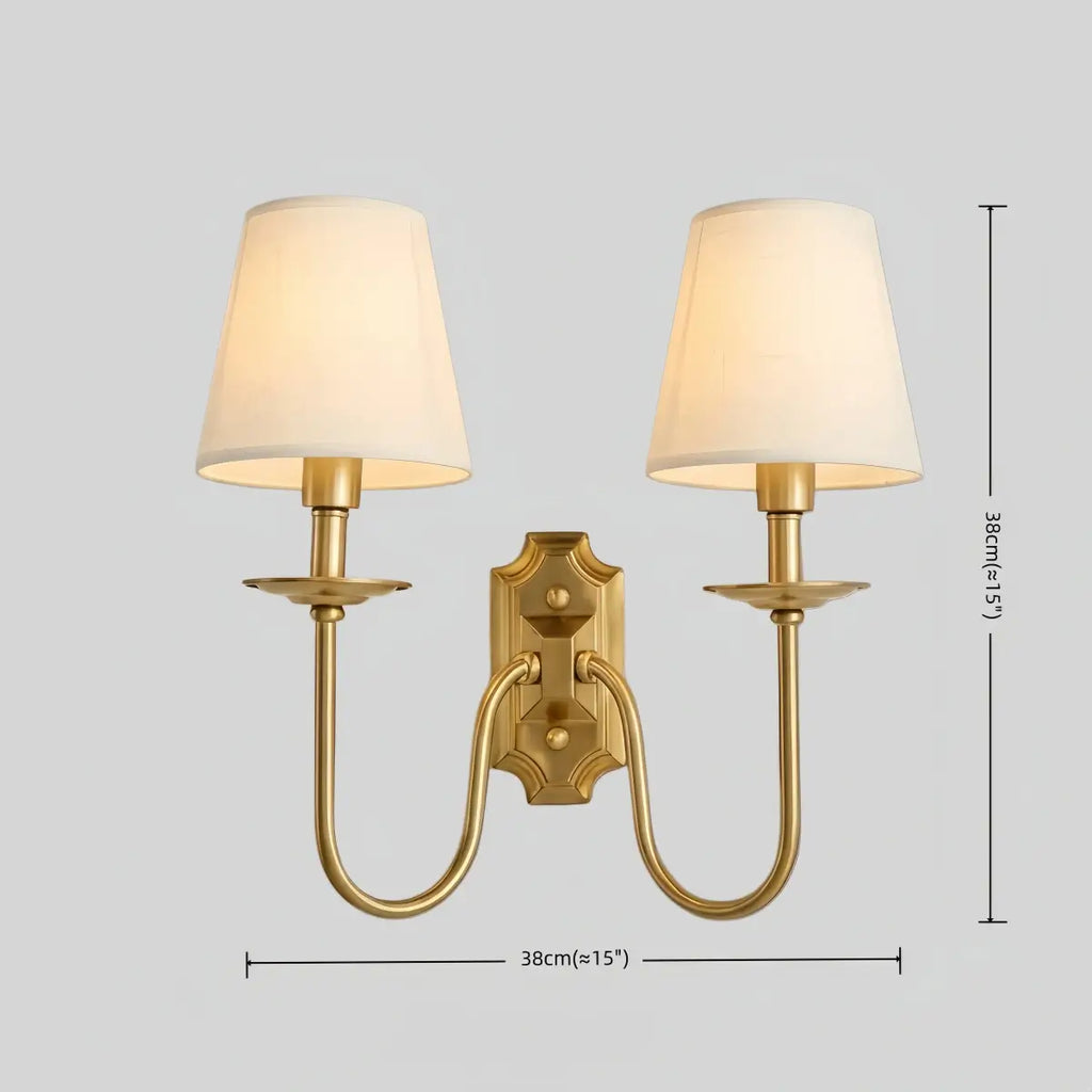 Classic Brass Wall Lamp with White Fabric Bell Shades – for Bedroom or Living Room - Flindria