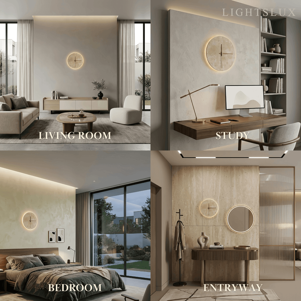 Minimalist Wall Lamp -- Travertine Natural Stone for Living Room - Flindria