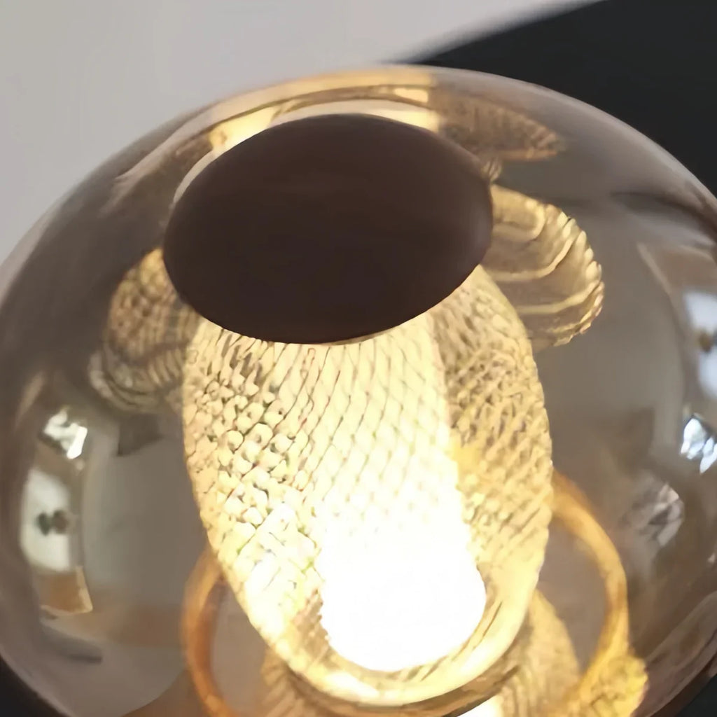 Vintage Table Lamp – Amber Glass & Walnut Wood for Bedroom / Bedside - Flindria