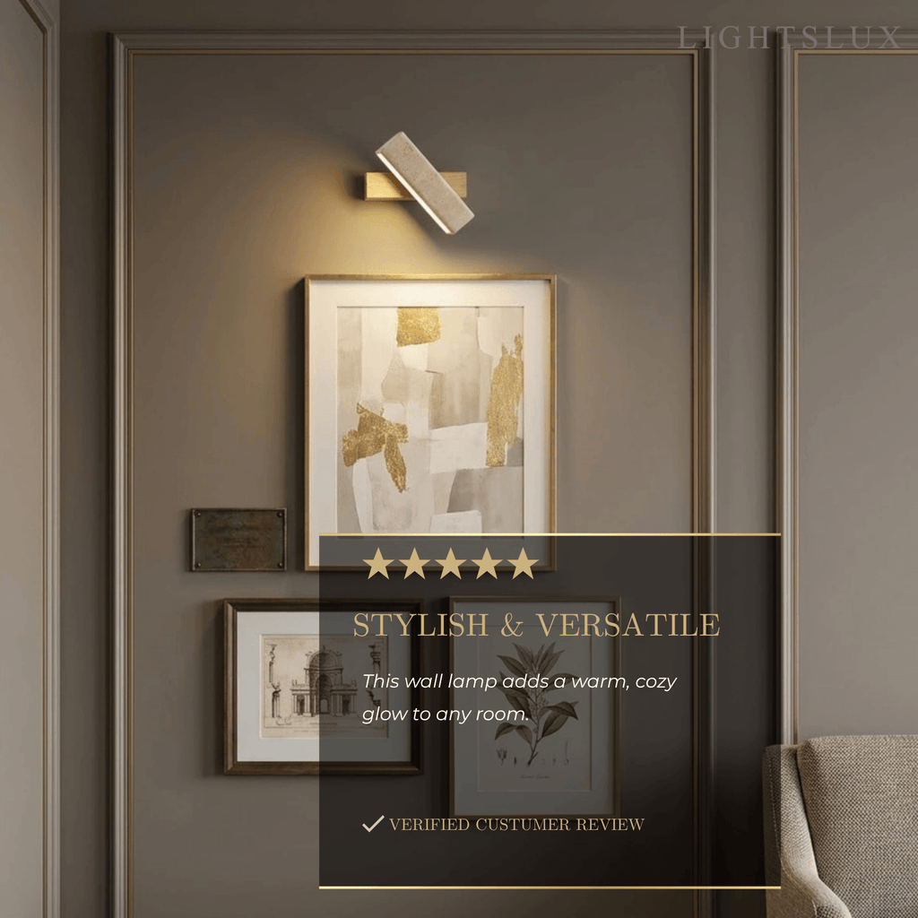 Lámpara de pared minimalista -- Travertino y madera con diseño giratorio de 180° para dormitorio - Flindria