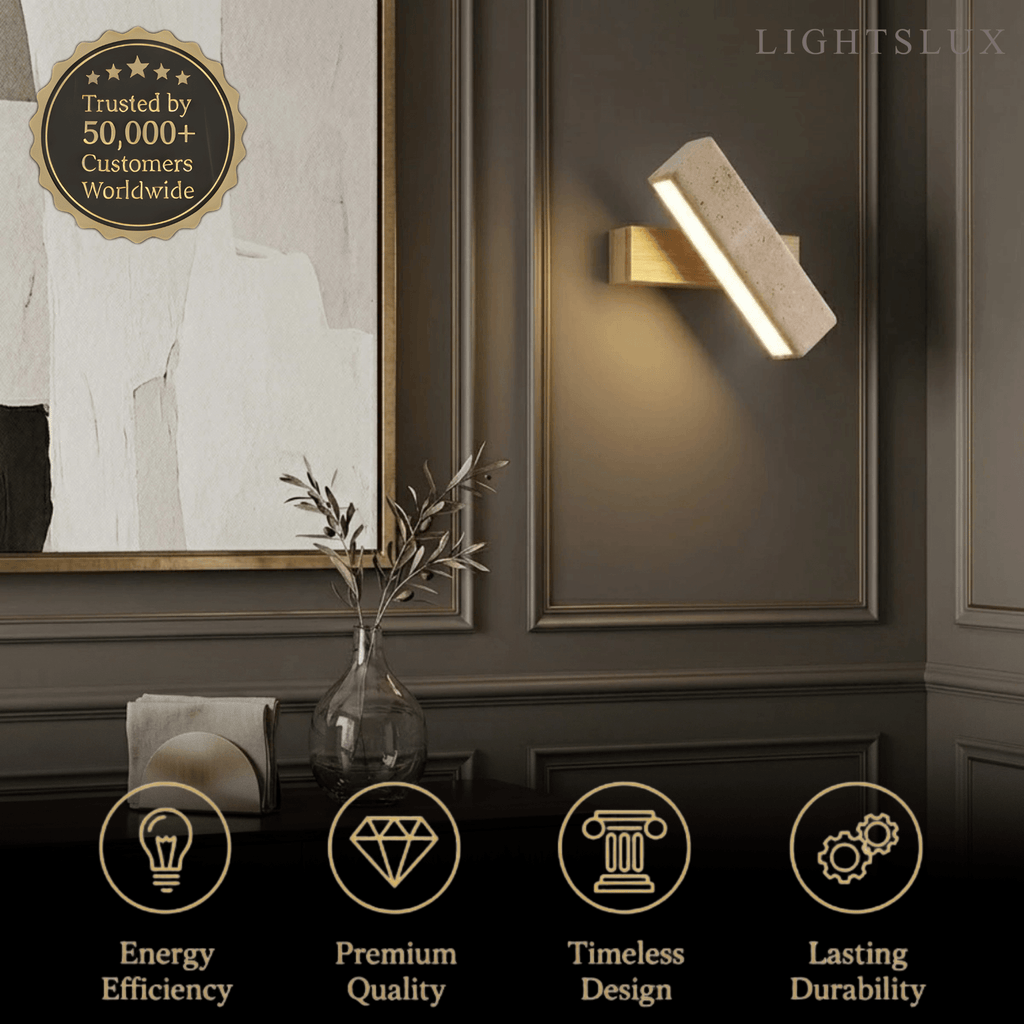 Lámpara de pared minimalista -- Travertino y madera con diseño giratorio de 180° para dormitorio - Flindria