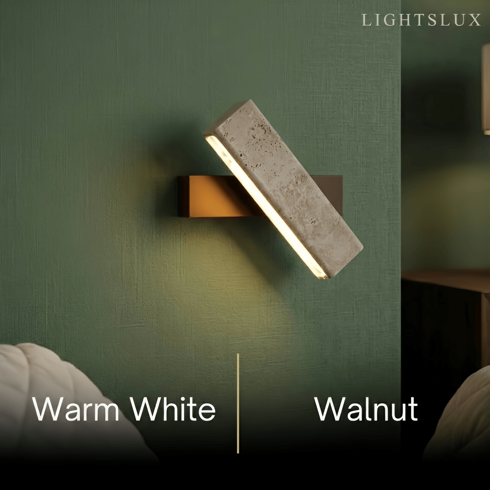 Lámpara de pared minimalista -- Travertino y madera con diseño giratorio de 180° para dormitorio - Flindria