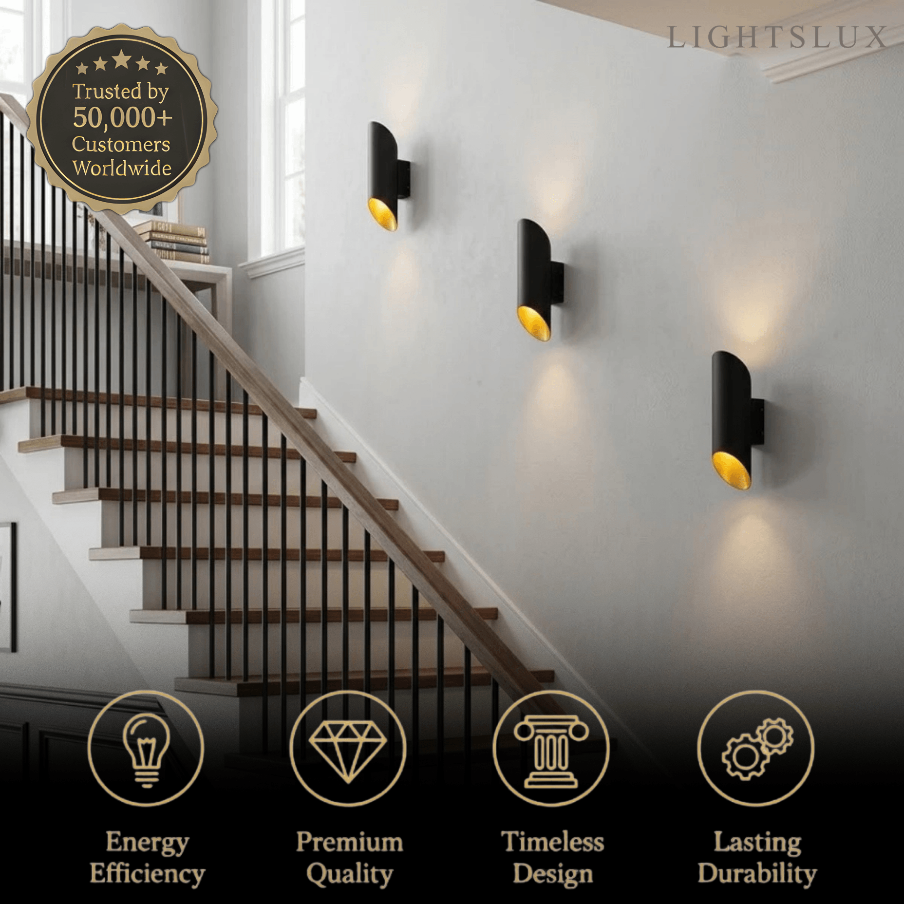 Applique murale moderne — Métal et aluminium noir et or pour intérieur - Flindria