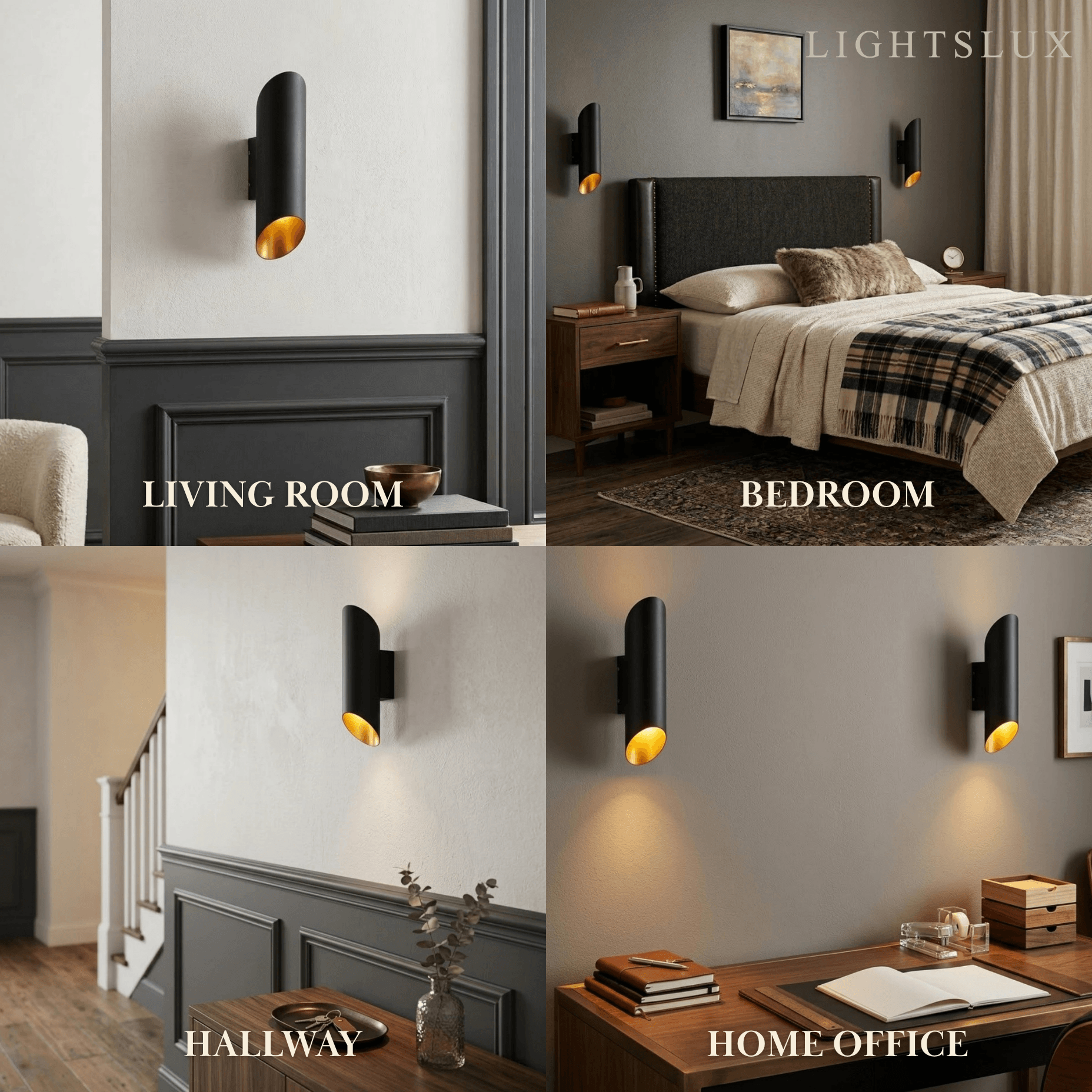 Modern Wall Lamp — Metal & Aluminum Black & Gold for Indoor - Flindria