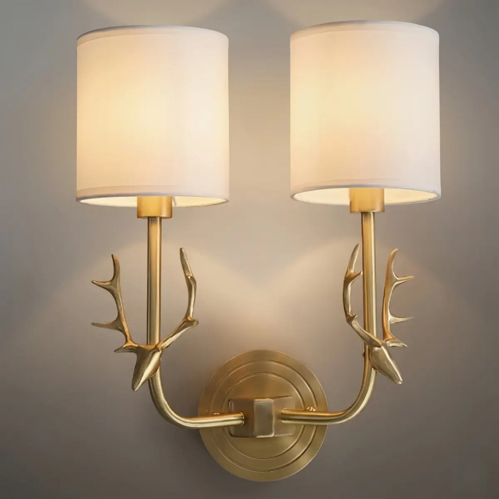 Art Deco Wall Lamp with Linen Shade – Brass/Black for Living Room/Bedroom - Flindria