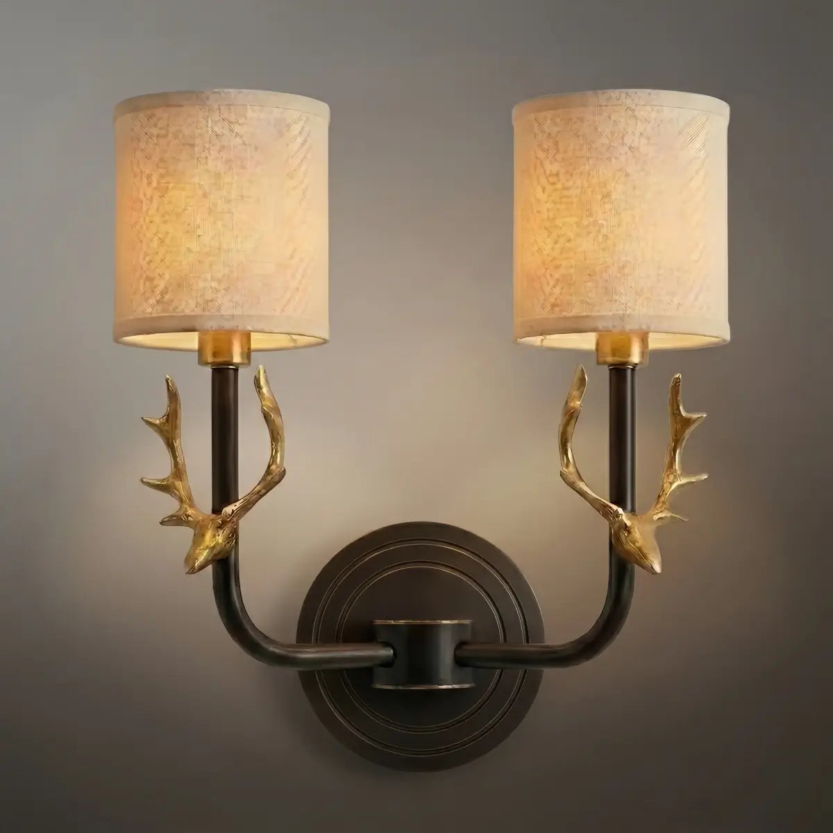 Art Deco Wall Lamp with Linen Shade – Brass/Black for Living Room/Bedroom - Flindria