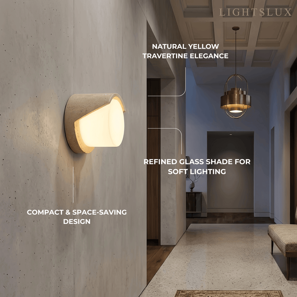 Modern Wall Lamp — Yellow Travertine & Glass White for Indoor - Flindria