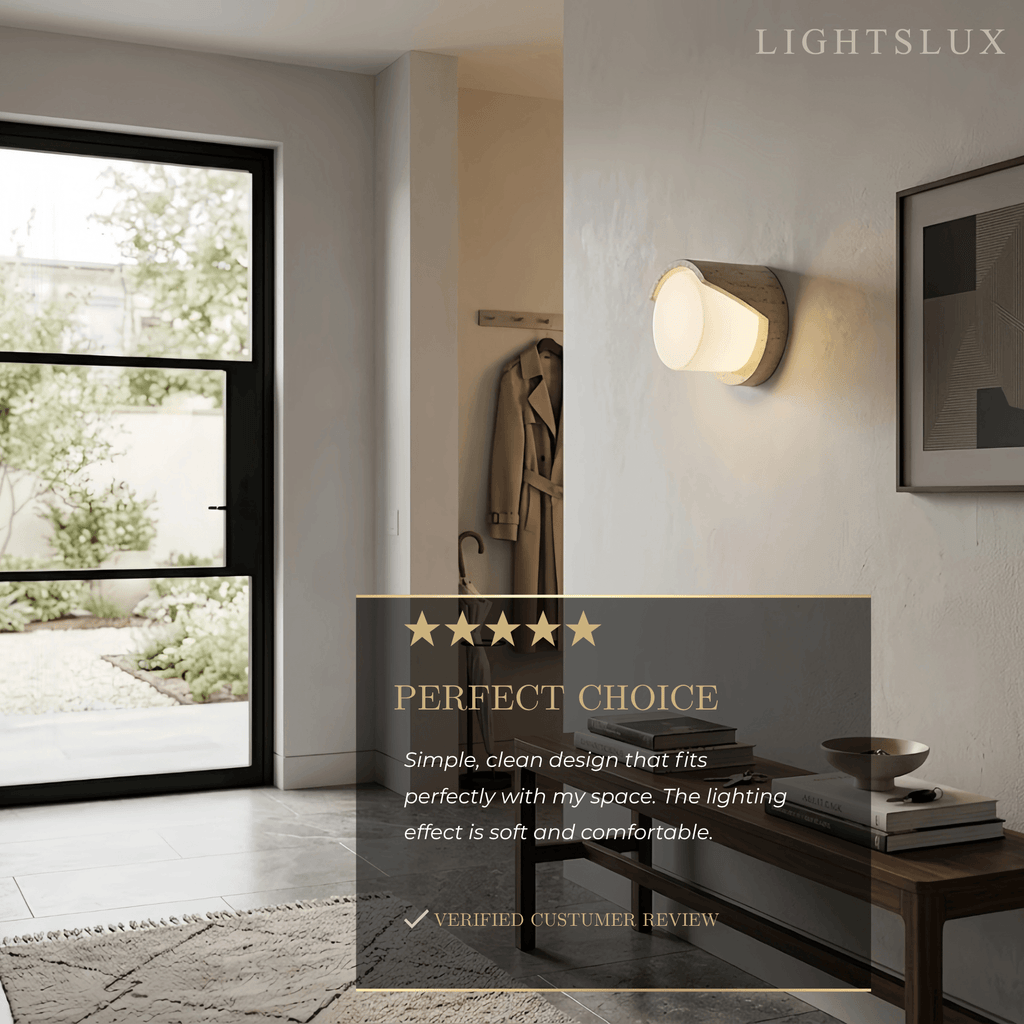 Modern Wall Lamp — Yellow Travertine & Glass White for Indoor - Flindria