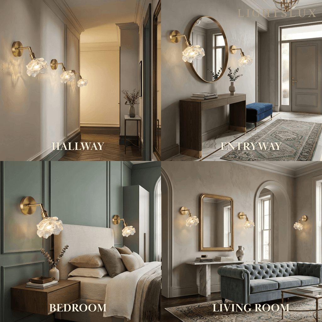 Modern Refined Wall Lamp — Glass & Brass Clear for Dining Room Bedroom - Flindria