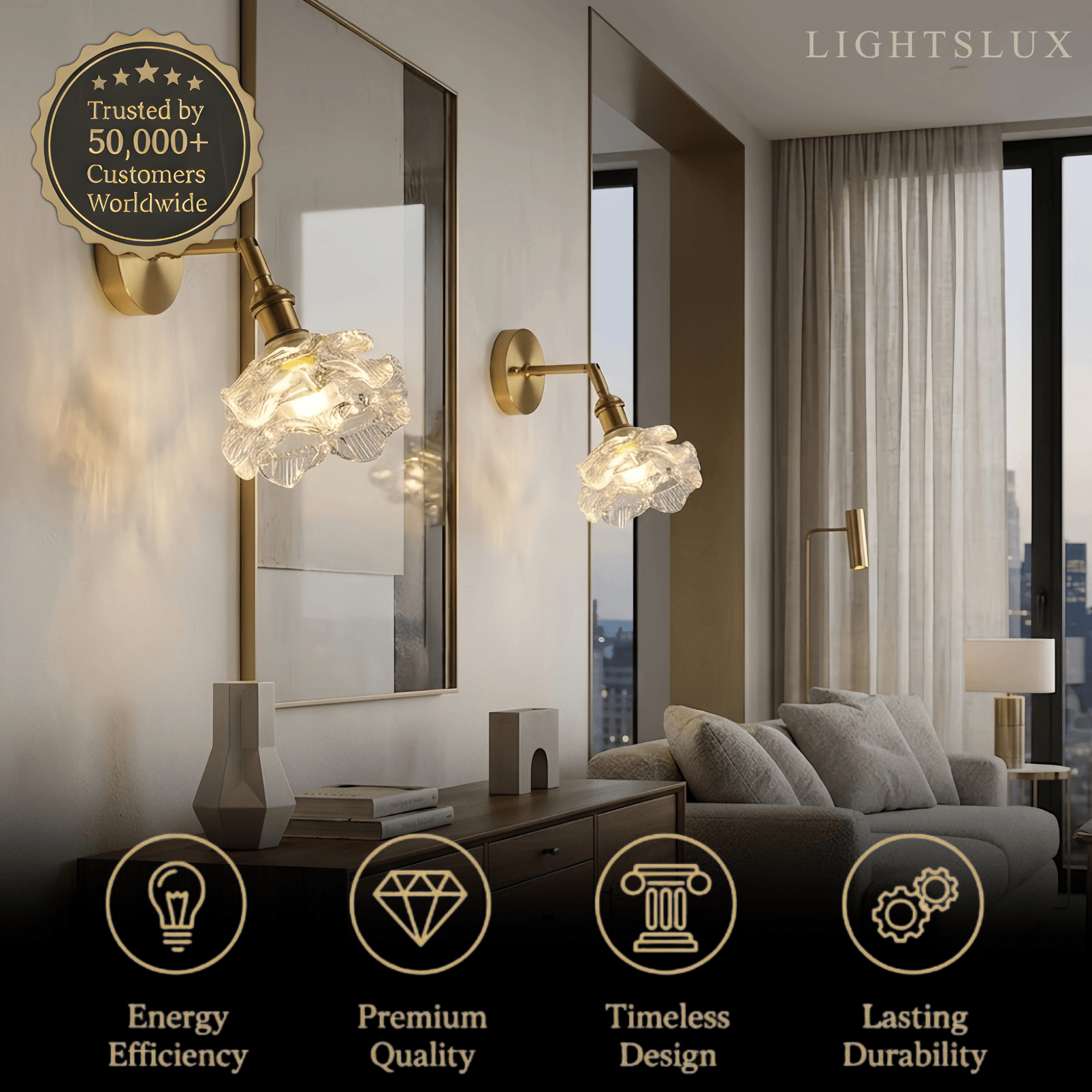 Modern Refined Wall Lamp — Glass & Brass Clear for Dining Room Bedroom - Flindria