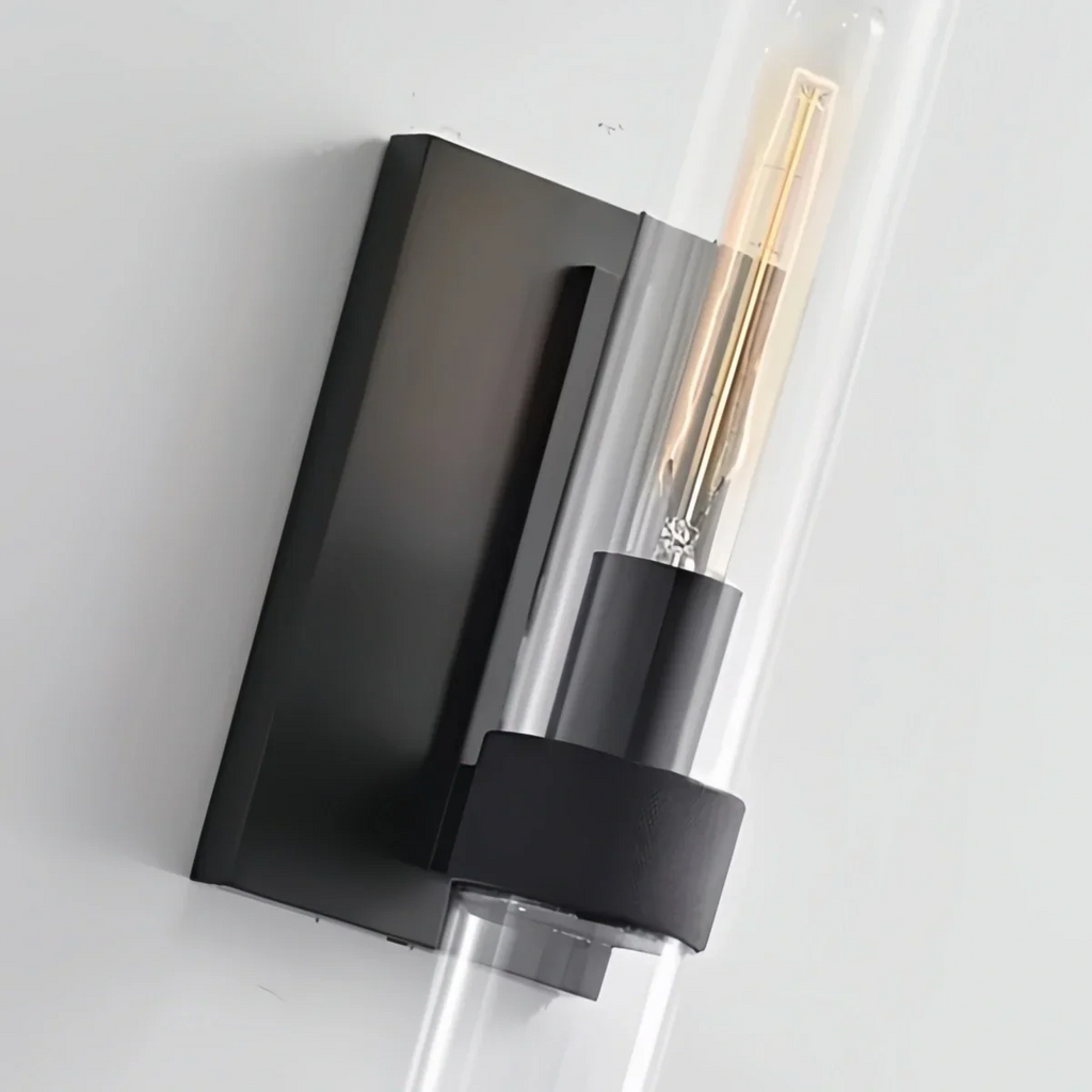 Minimalist Wall Lamp -- Metal & Glass with Brass/Black for Living Room - Flindria