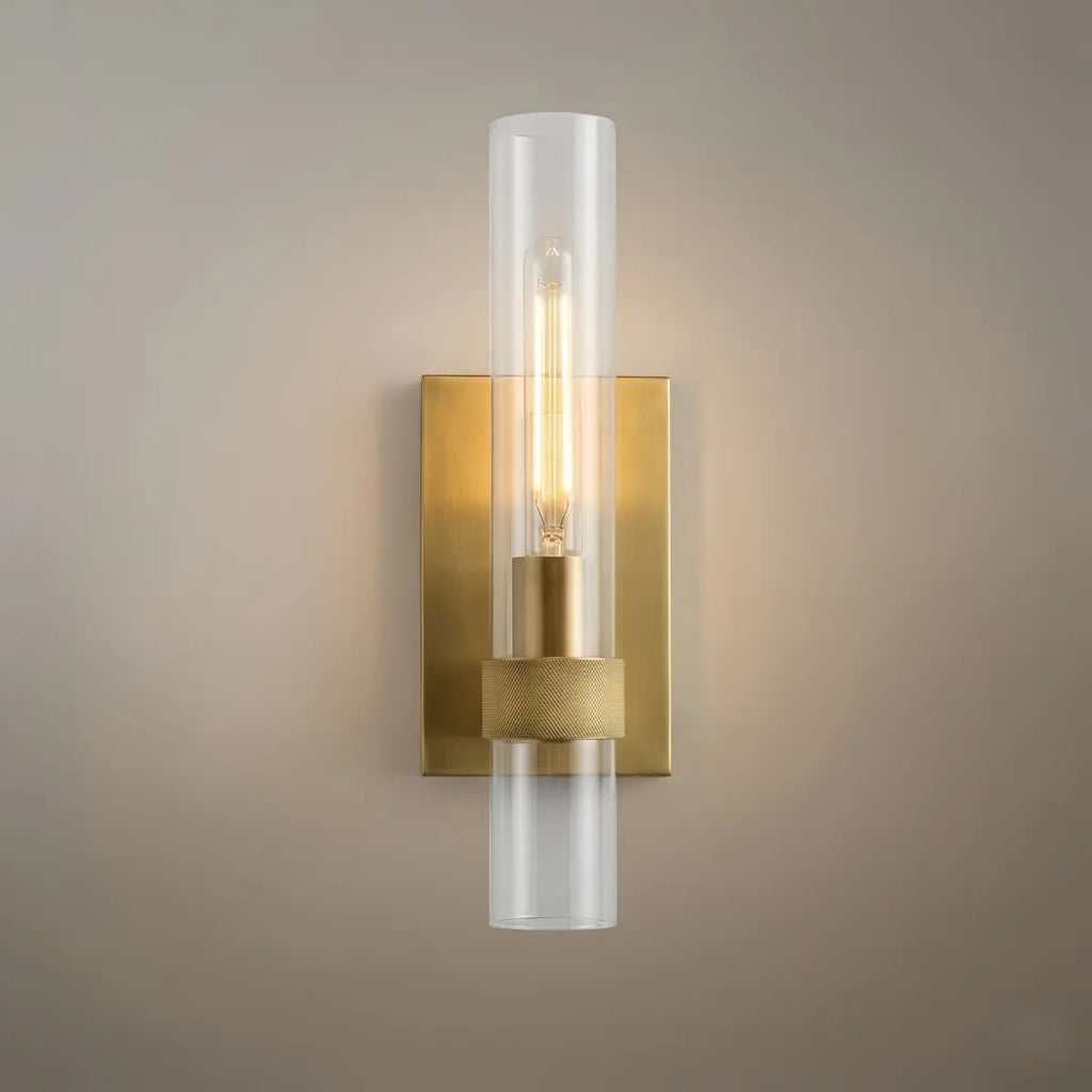 Minimalist Wall Lamp -- Metal & Glass with Brass/Black for Living Room - Flindria